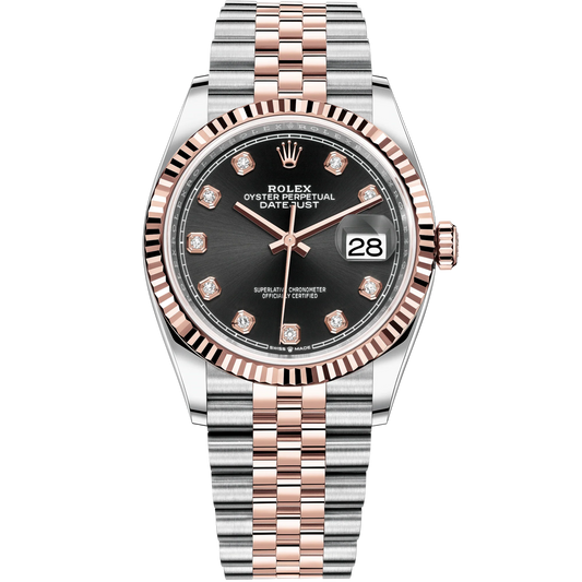 Datejust 36 36mm Oystersteel and Everose Gold Jubilee Bracelet Bright Black Diamond-set Dial Fluted Bezel