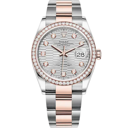 Datejust 36 36mm Oystersteel and Everose Gold Oyster Bracelet Silver Fluted-Motif Diamond-set Dial Diamond-set Bezel