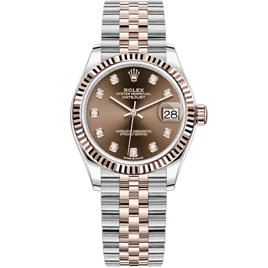 Datejust 31 31mm Jubilee Bracelet Oystersteel and Everose Gold with Chocolate Diamond-Set Dial Fluted Bezel