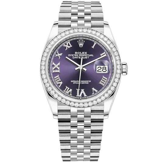Datejust 36 36mm Oystersteel and White Gold Jubilee Bracelet Aubergine Diamond-set Dial Diamond-set Bezel