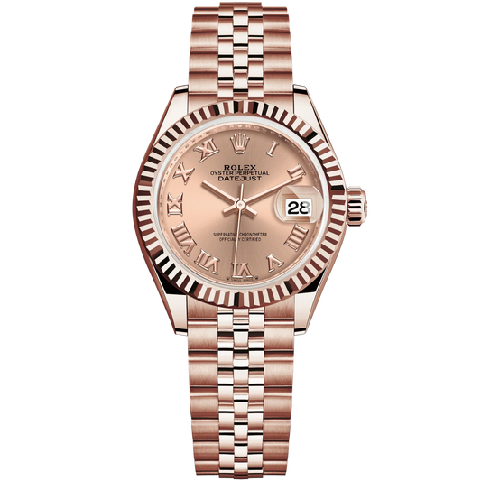 Lady-DateJust 28mm Jubilee Bracelet and 18 KT Everose Gold with Rosé-Colour Dial and Fluted Bezel