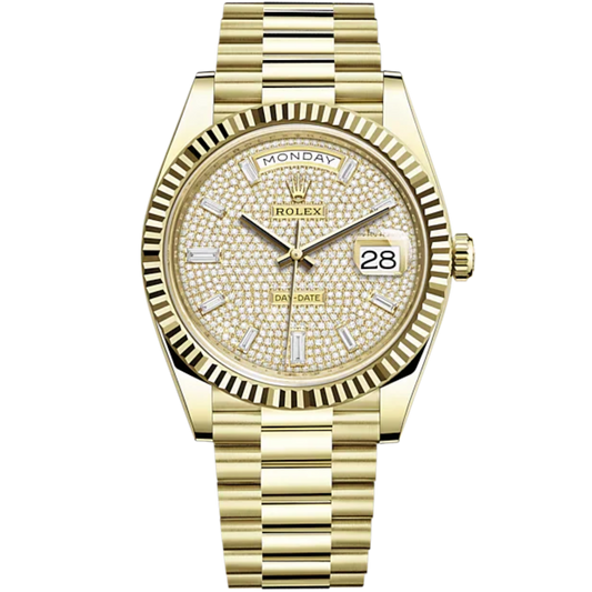 Rolex Day-Date Ref. 228238 40mm Yellow Gold with Diamond-Paved Dial and Fluted Bezel