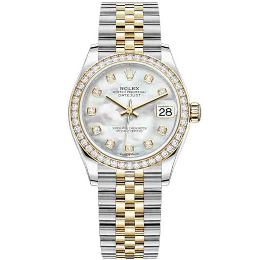 Datejust 31 31mm Jubilee Bracelet Oystersteel and Yellow Gold with White Mother-Of-Pearl Dial Diamond-Set Bezel