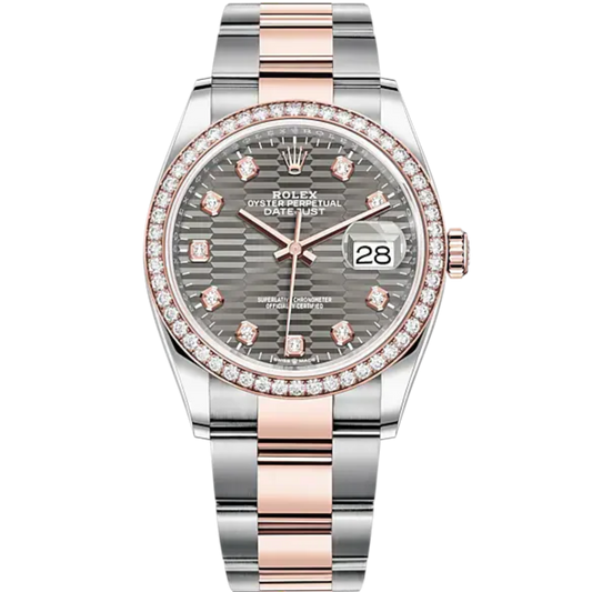Datejust 36 36mm Oystersteel and Everose Gold Oyster Bracelet Slate Fluted-Motif Diamond-set Dial Diamond-set Bezel