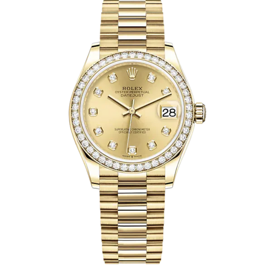 Datejust 31 31mm President Bracelet and 18 CT Yellow Gold with Champagne Colour Diamond-Set Dial Diamond-Set Bezel