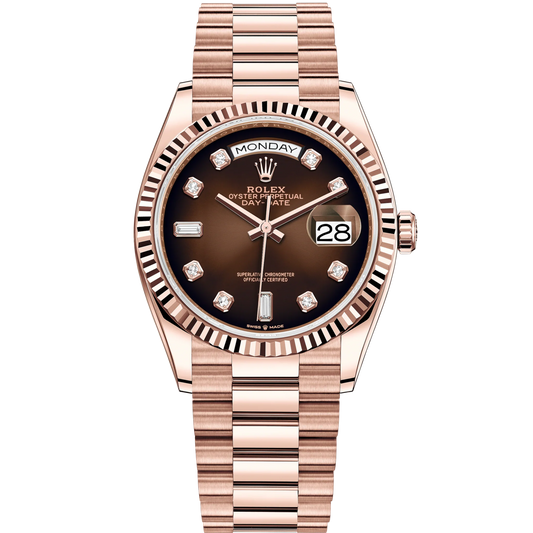 Day-Date 36 36mm President Bracelet and 18 KT Everose Gold with Brown Ombré Diamond-Set Dial Fluted Bezel