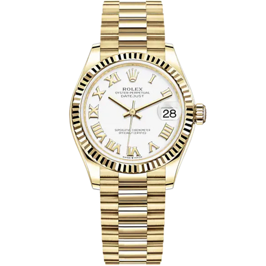 Datejust 31 31mm President Bracelet and 18 CT Yellow Gold with White Dial Fluted Bezel