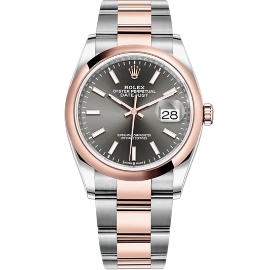 Datejust 36 36mm Oystersteel and Everose Gold Oyster Bracelet Slate Dial Domed Bezel