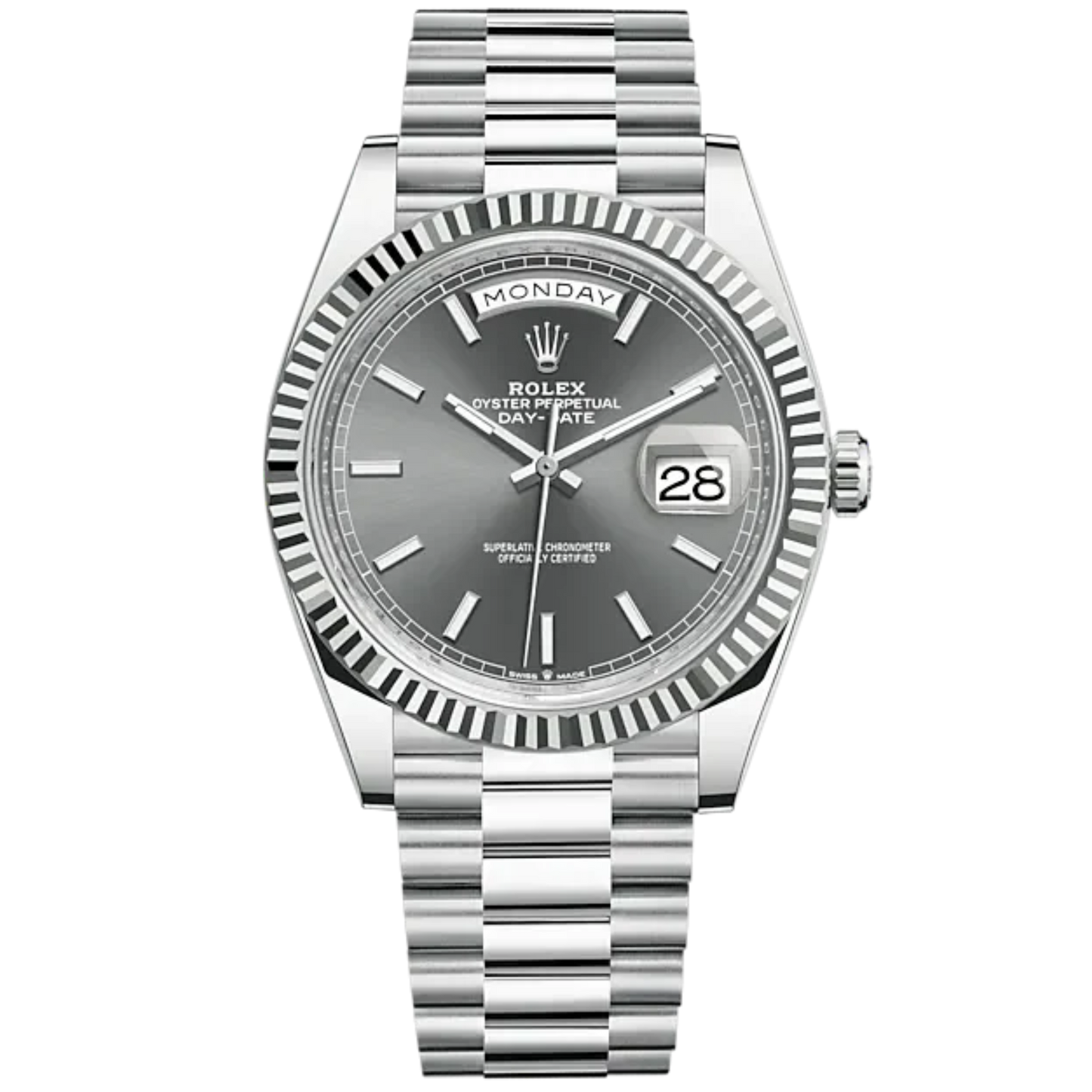 Day-Date 40 40mm President Bracelet and 18 KT White Gold with Slate Dial and Fluted Bezel
