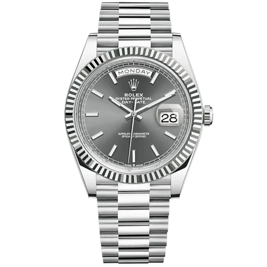 Day-Date 40 40mm President Bracelet and 18 KT White Gold with Slate Dial and Fluted Bezel