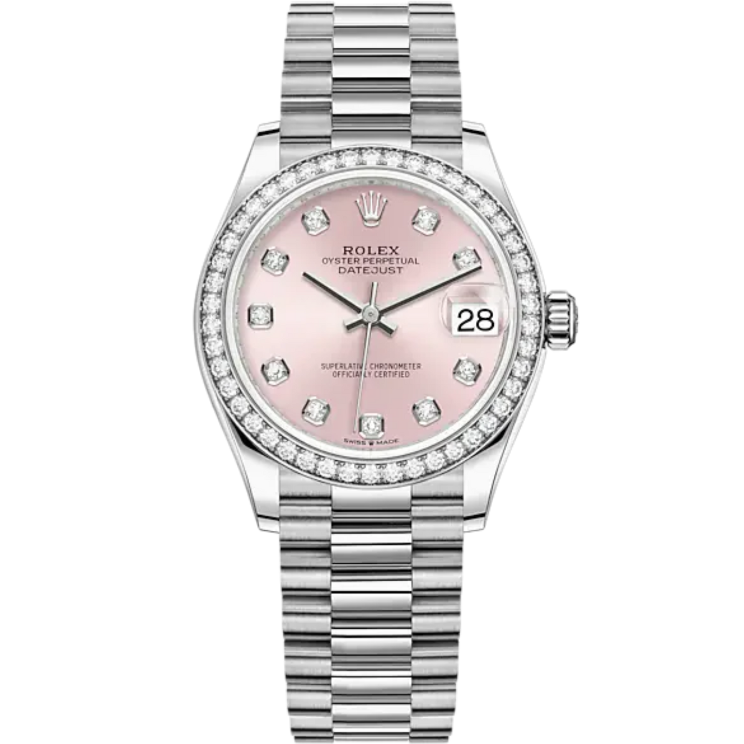 Datejust 31 31mm President Bracelet Oystersteel and White Gold with Pink Diamond-Set Dial Diamond-Set Bezel