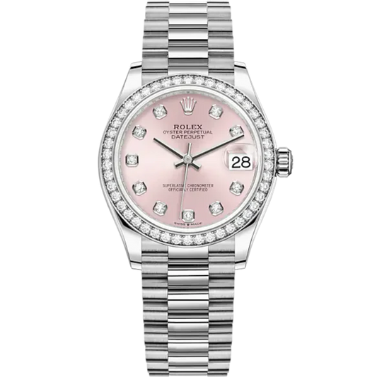 Datejust 31 31mm President Bracelet Oystersteel and White Gold with Pink Diamond-Set Dial Diamond-Set Bezel