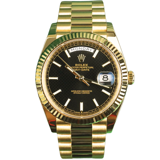 Rolex Day-Date Ref. 228238 Yellow Gold Motif Black Stick Dial