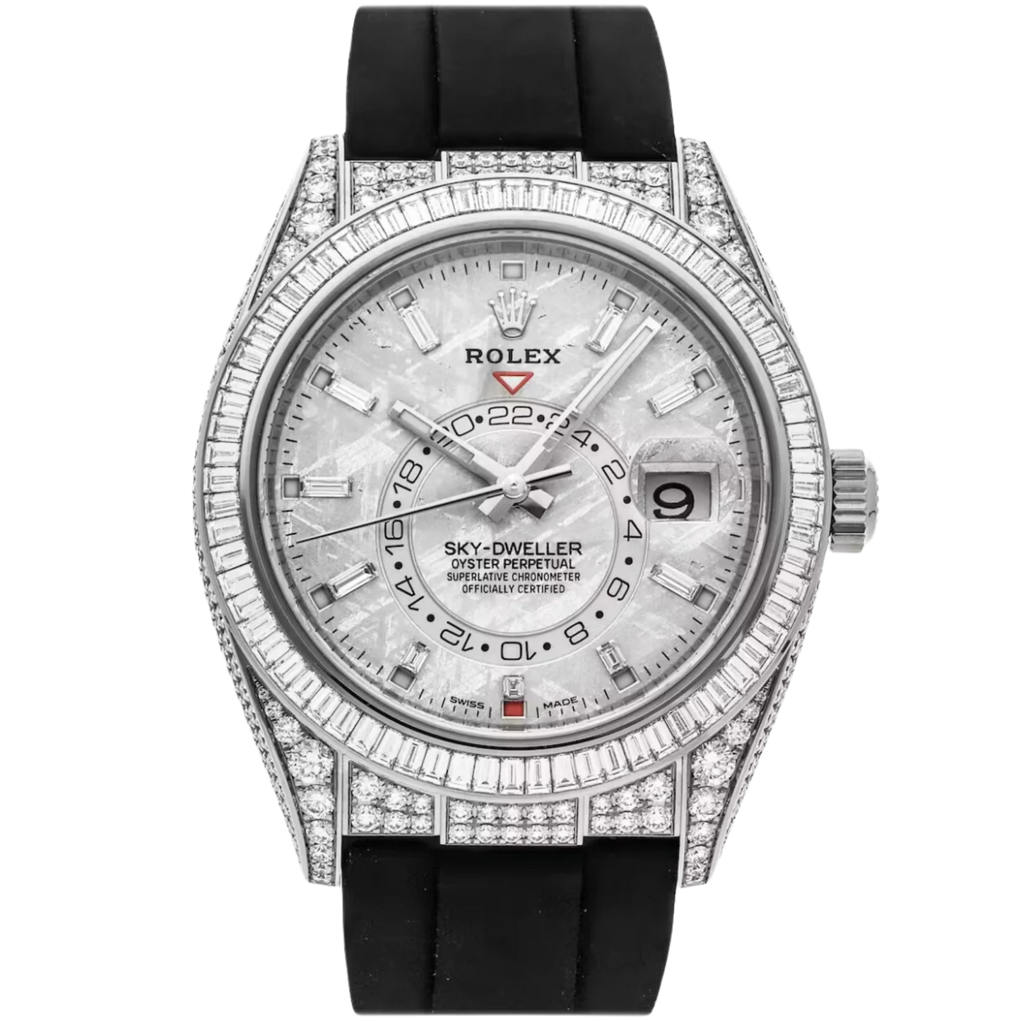 Rolex Skydweller Ref. 326259TBR White Gold Full Factory Baguettes on Oysterflex