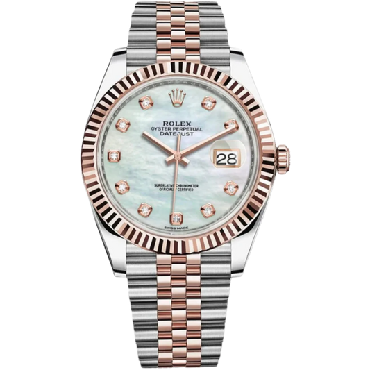 Rolex Datejust Ref. 126331G Two Tone RG/SS Mother of Pearl Dial with Diamond Markers Fluted Bezel on Jubilee