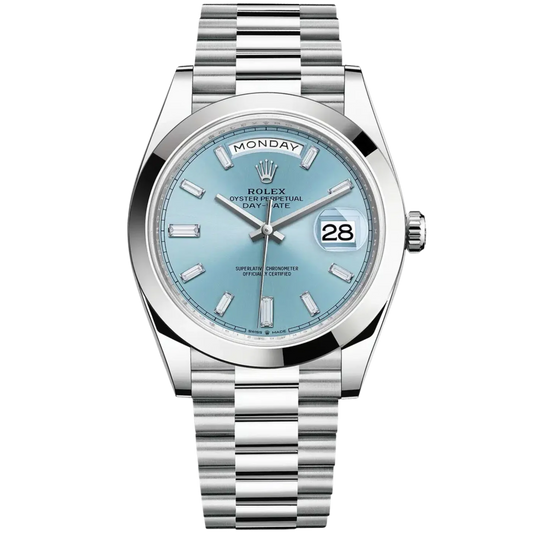 Rolex Day Date Ref. 228206A Platinum Ice Blue Dial with Baguette Markers
