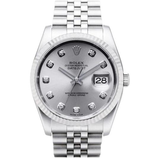 Rolex Datejust Ref. 116234 36mm Silver Diamond Dial on Jubilee