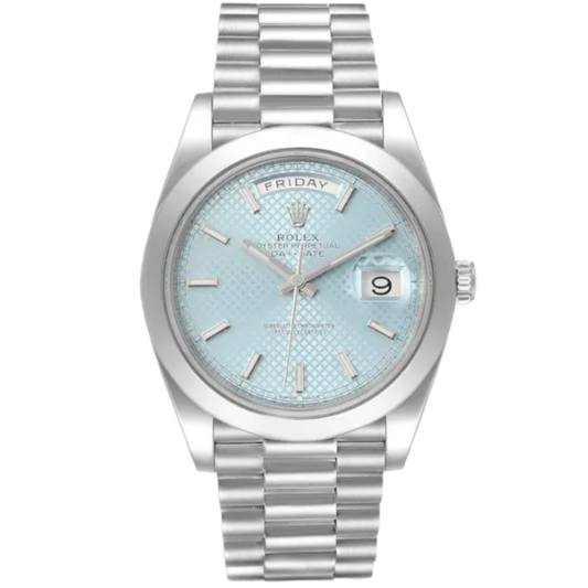 Rolex Day Date Ref. 228206 Platinum Blue Motif Stick Dial