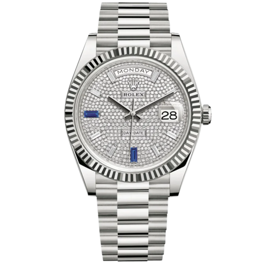 Rolex Day Date Ref. 228239A 40MM White Gold Sapphire Pave Dial