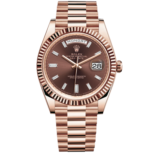 Rolex  Day Date Ref. 228235 40MM Rose Gold Chocolate Dial with Baguette Markers