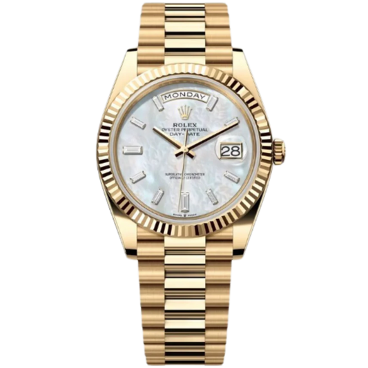 Rolex Day-Date Ref. 228238 40MM Yellow Gold Case Mother of Pearl Dial Baguette Diamonds