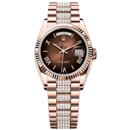 Rolex Day-Date Ref. 128235 36MM Everose Gold Case Ombré Brown Dial Diamond Set Links
