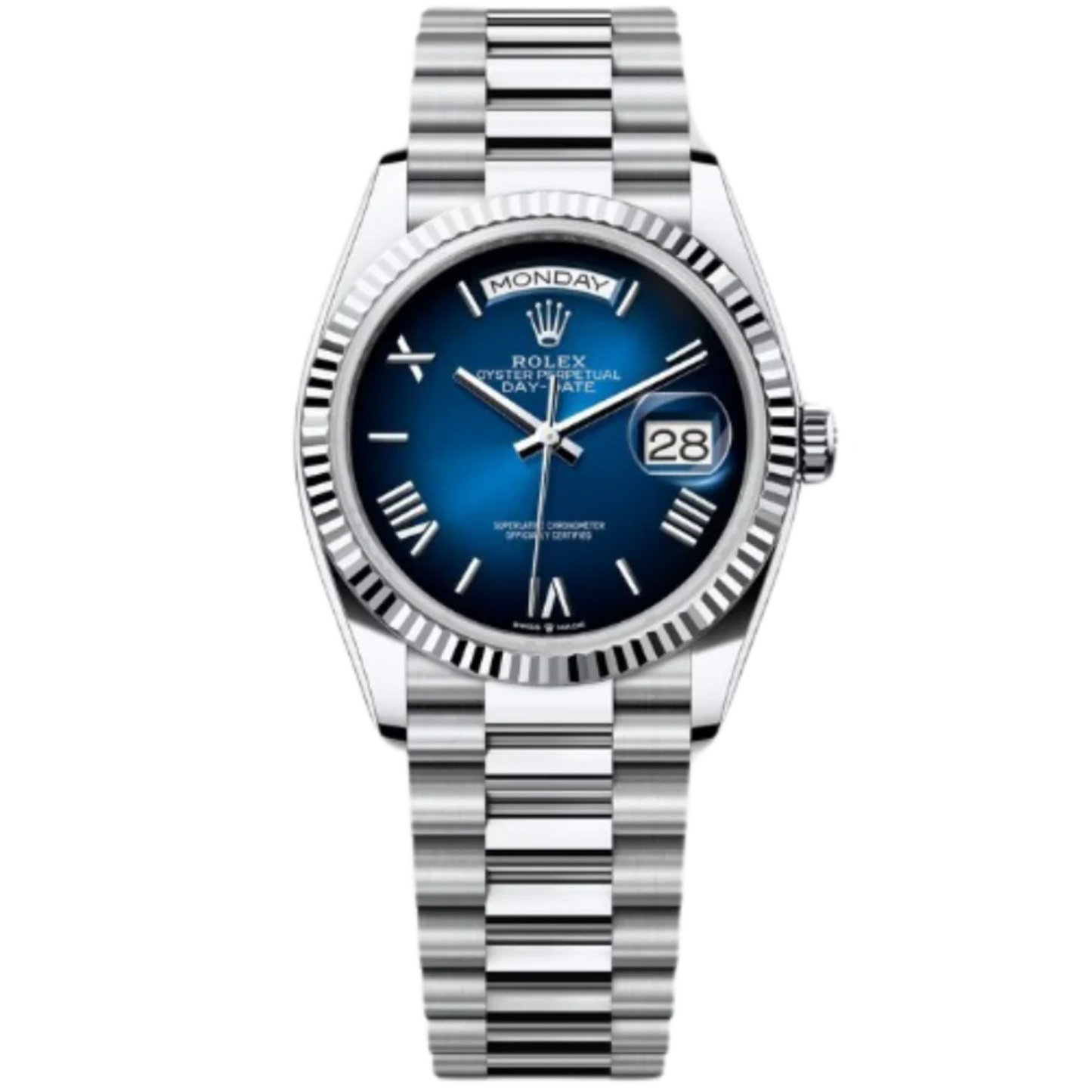 Rolex Day-Date Ref. 128236 36MM Platinum Ombré Blue Dial
