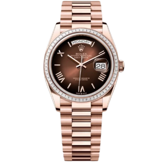 Rolex Day-Date Ref. 128395TBR 36MM Everose Gold Ombré Brown Dial Diamond Set Bezel