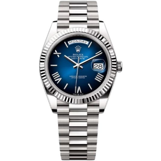 Rolex Day-Date Ref. 228239 40MM White Gold Case Ombré Smoke Blue Dial