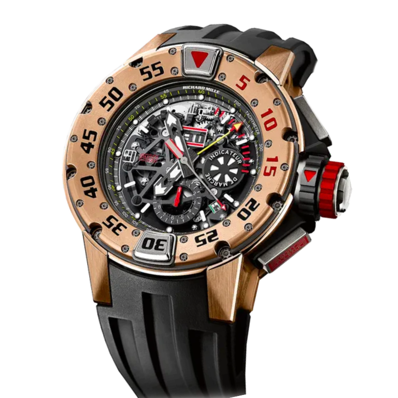 RM 032 Automatic Winding Flyback Chronograph Rubber Strap Rose Gold Ca ...