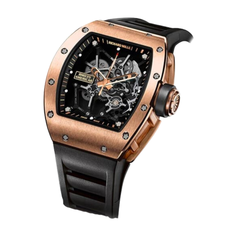 RM 035 Limited Edition 18K Rose Gold Toro Manual Winding Black Rubber Strap Rose Gold Case