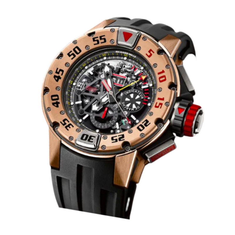 RM 032 Chronograph Diver 18K Red Gold Automatic Rubber Strap Rose Gold Case