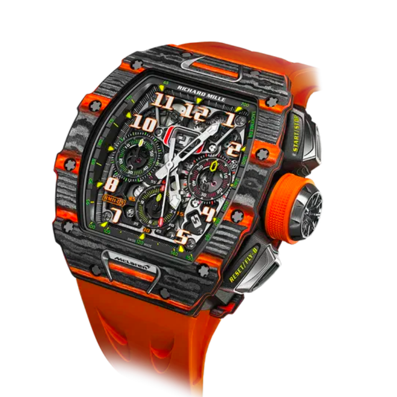 RM 011-03 McLaren Flyback Chronograph Special Edition Orange Quartz Automatic Rubber Strap Carbon Case