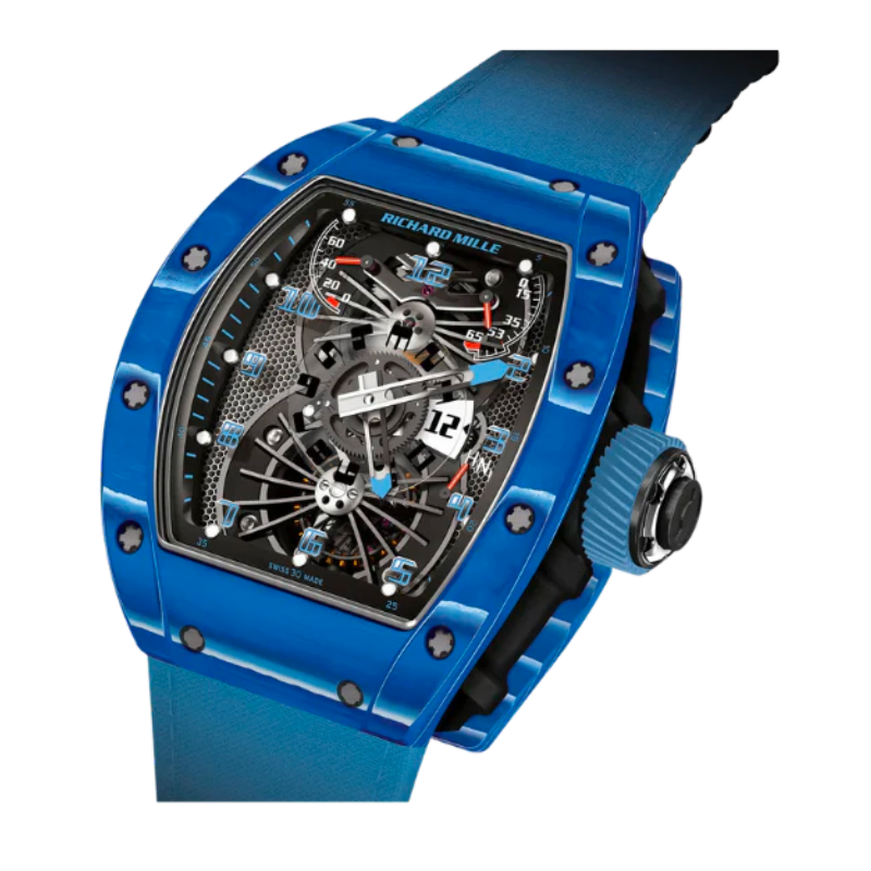 RM 022 Tourbillon Aerodyne Dual Time Blue Rubber Strap Carbon TPT Case