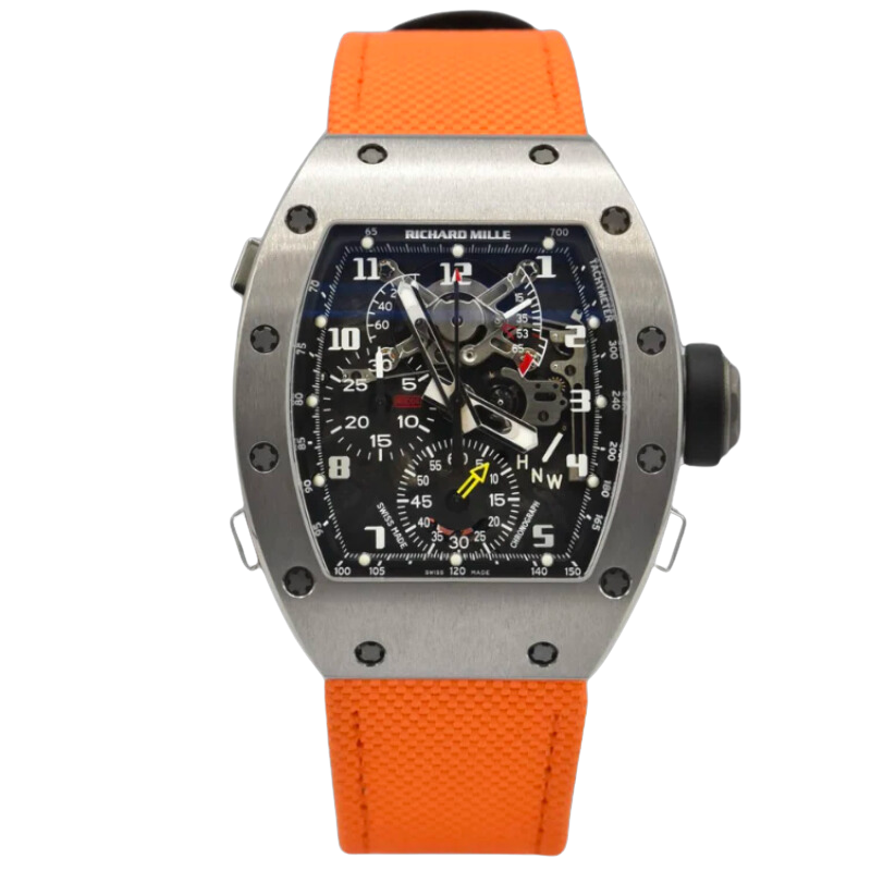 RM 004-V1 White Gold Split Second Chronograph Rockefeller Orange Strap White Gold Case