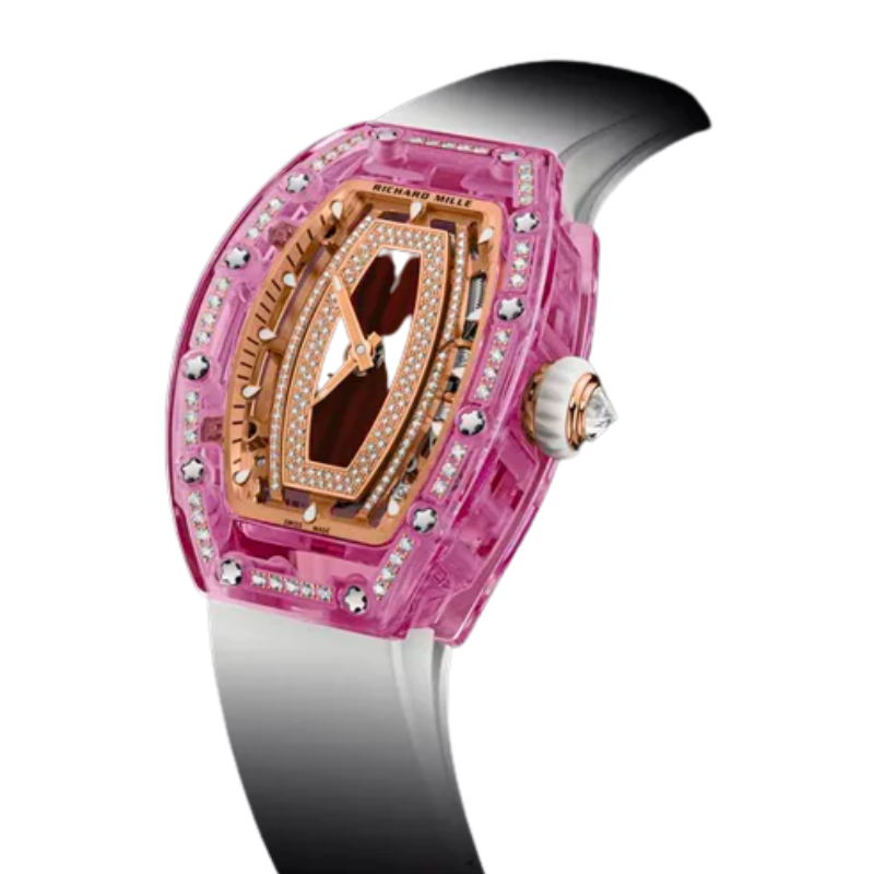 RM 07-02 Automatic Winding Sapphire Rubber Strap Mother-Of-Pearl Jasper or Pave-Set Stones Dial Colored Sapphire Case