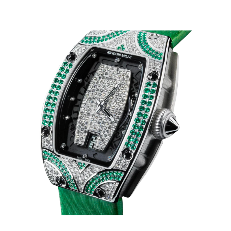 RM 007 Emerald and White Diamonds Green Strap White Gold Case With Emeralds and White Diamonds Set