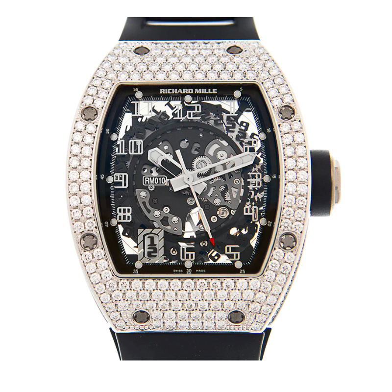 RM 010 White Gold Diamond Automatic Rubber Strap White Gold Diamond Set Case