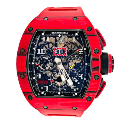 RM 011 Red Quartz Chronography Limited Edition Automatic Red Rubber Strap Carbon Case