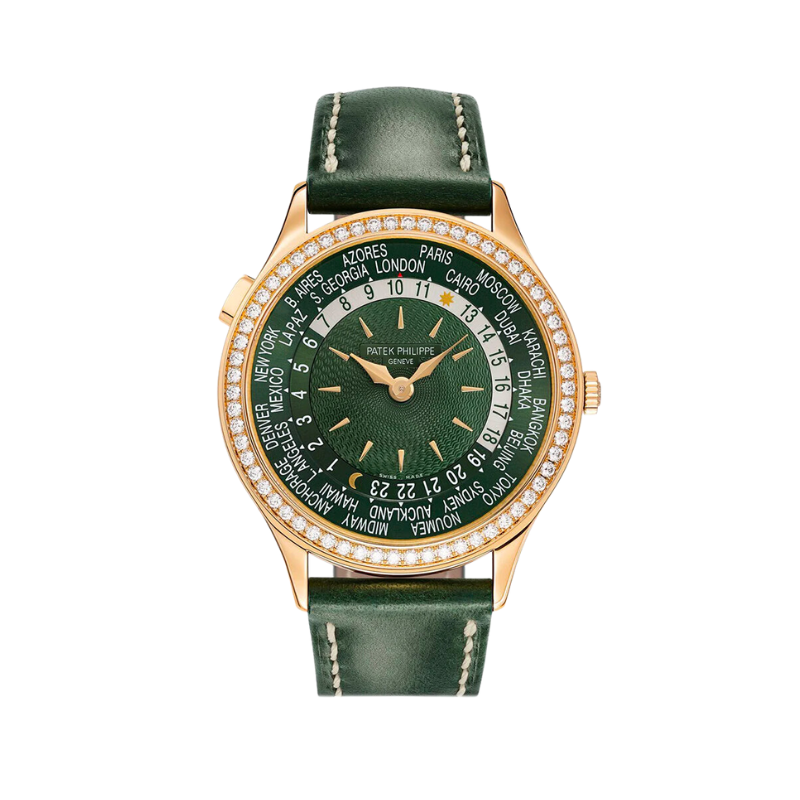 7130R-014 Rose Gold World Time Green Dial with Diamond Bezel 2022 Preowned (Watch + Papers)