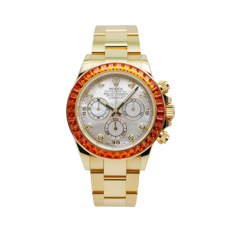 116578SACO Yellow Gold Daytona Factory Set Sapphires 2019 Like New Complete with Box and Papers