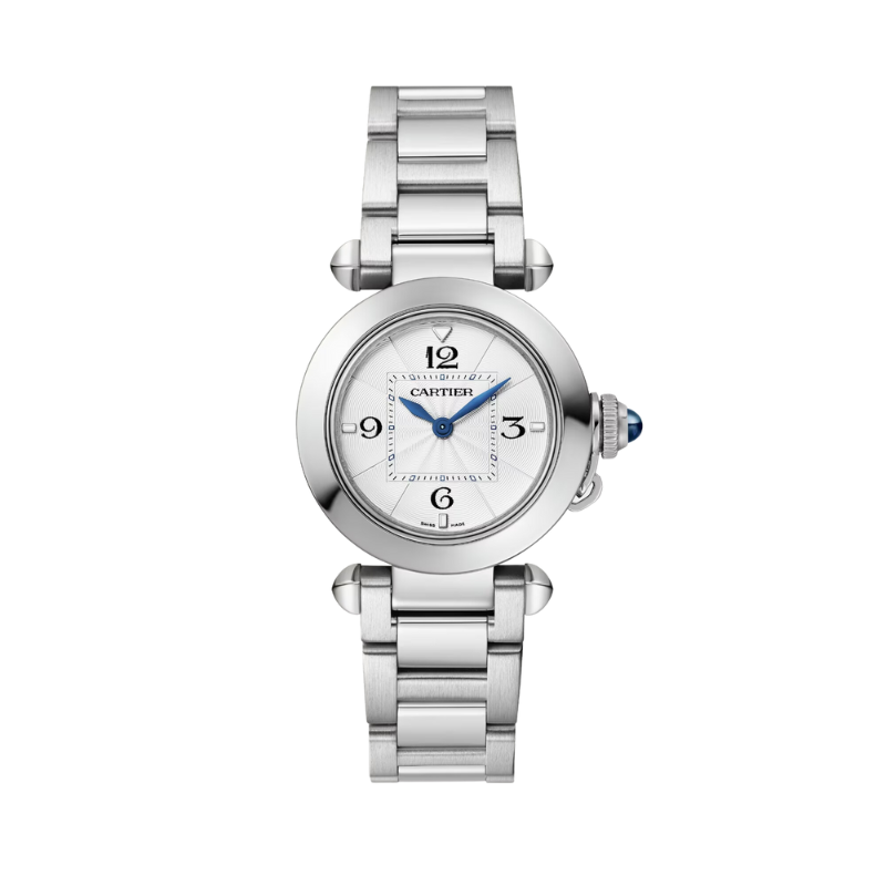PASHA DE CARTIER 30 MM STAINLESS STEEL WITH OPALINE FLINQUE DIAL