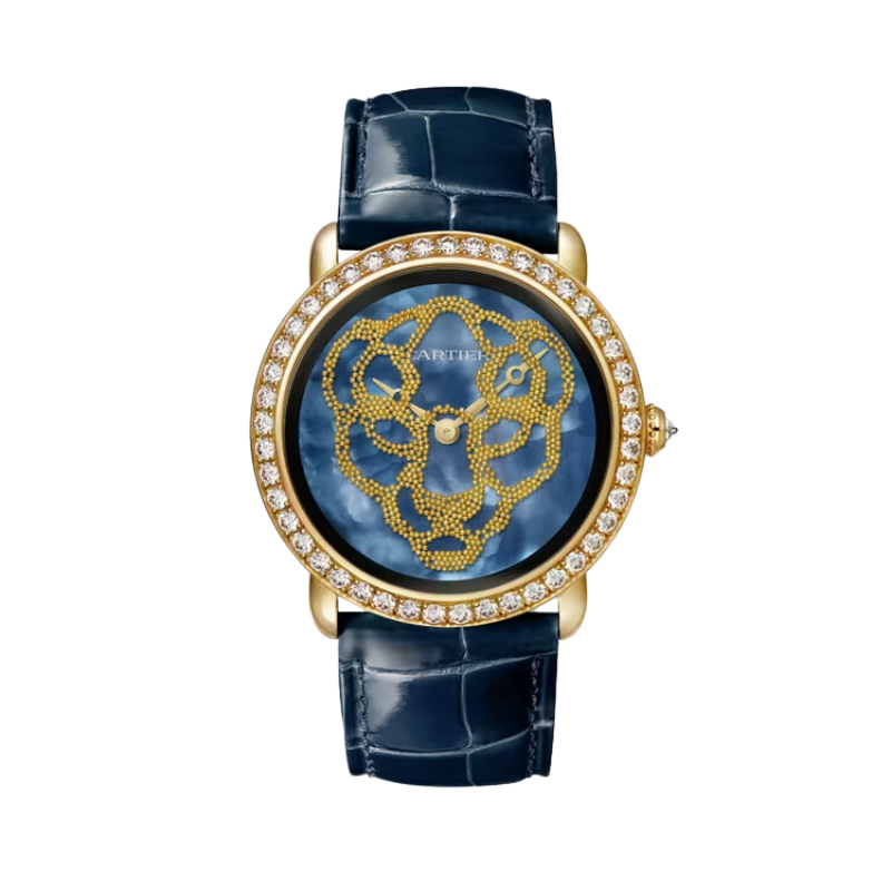 REVELATION D'UNE PANTHERE 37 MM YELLOW GOLD CASE WITH BLUE MOTHER OF PEARL DIAL