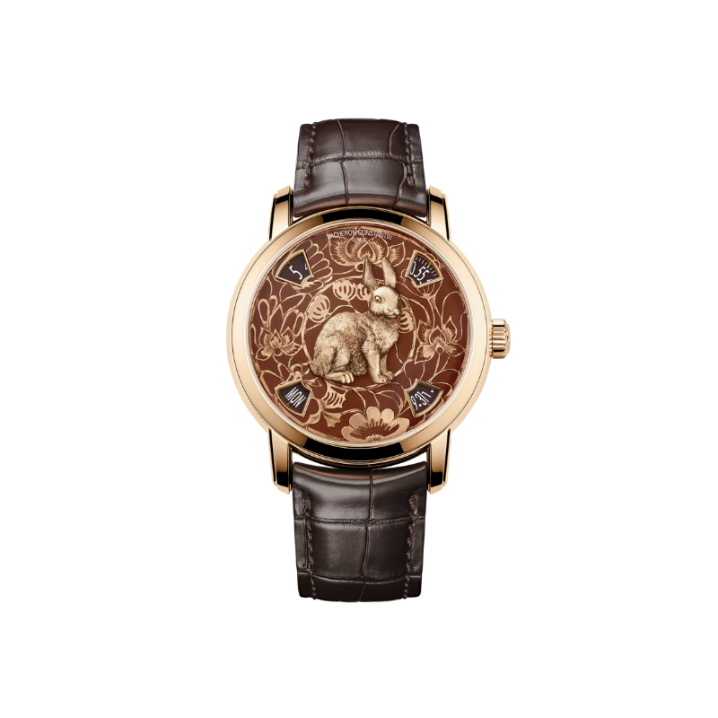 METIERS D'ART THE LEGEND OF THE CHINESE ZODIAC - YEAR OF THE RABBIT 40 MM 18K 5N PINK GOLD WITH YELLOW GOLD DIAL