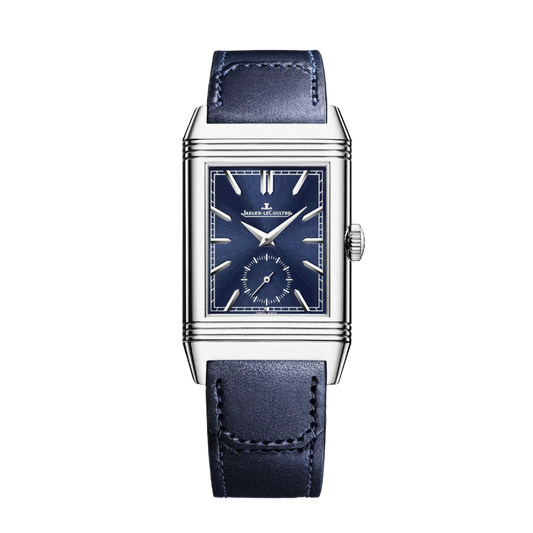 REVERSO TRIBUTE DUOFACE SMALL SECONDS 47 MM STAINLESS STEEL WITH BLUE SUNRAY BRUSHED AND SILVER GREY GUILLOCHE DIAL