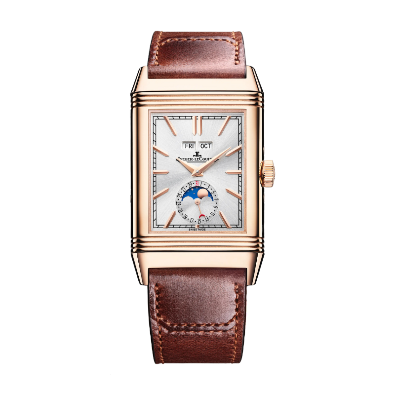 REVERSO TRIBUTE DUOFACE CALENDAR 49 MM 18K ROSE GOLD WITH  SILVER GREY AND GRAY SUNRAY BRUSHED DIAL