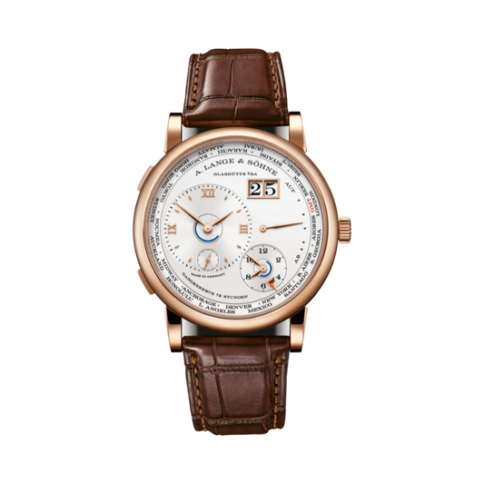LANGE 1 TIME ZONE 136.032 42 MM 18K ROSE GOLD WITH ARGENTE DIAL