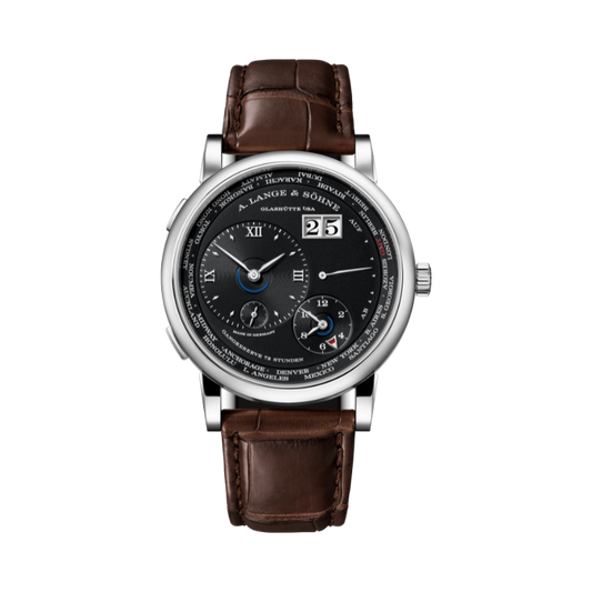 LANGE 1 TIME ZONE 136.029 42 MM 18K WHITE GOLD WITH BLACK DIAL