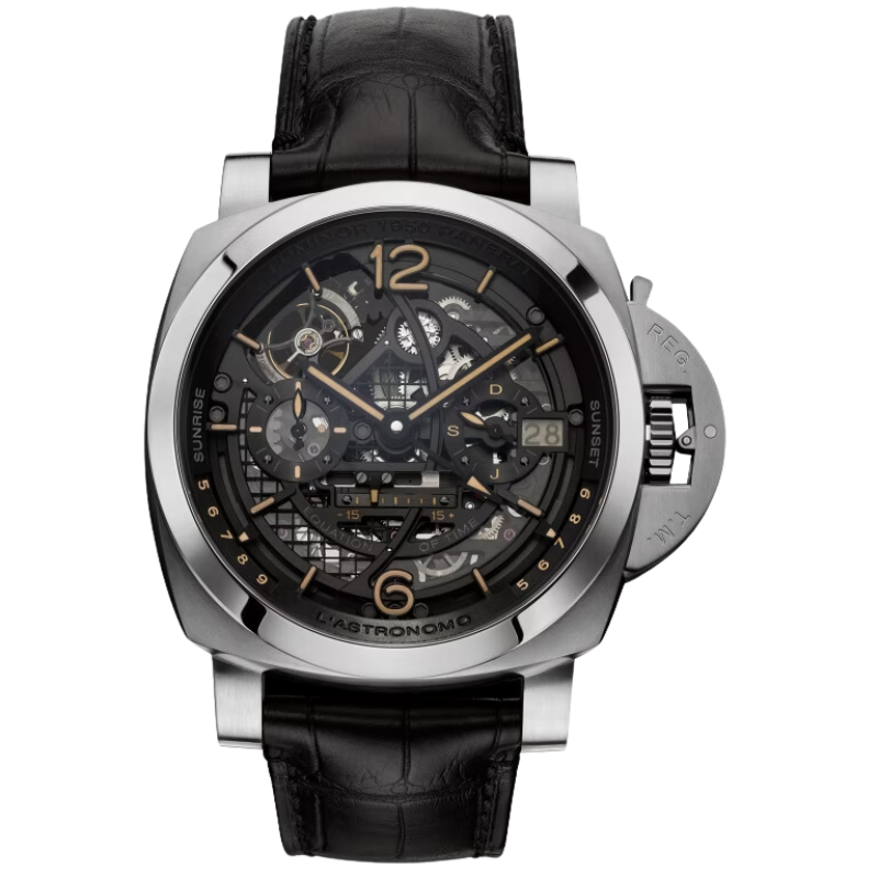 LUMINOR TOURBILLON MOON PHASES EQUATION OF TIME GMT - L'ASTRONOMO PAM00920 50 MM TITANIUM WITH BLACK DIAL