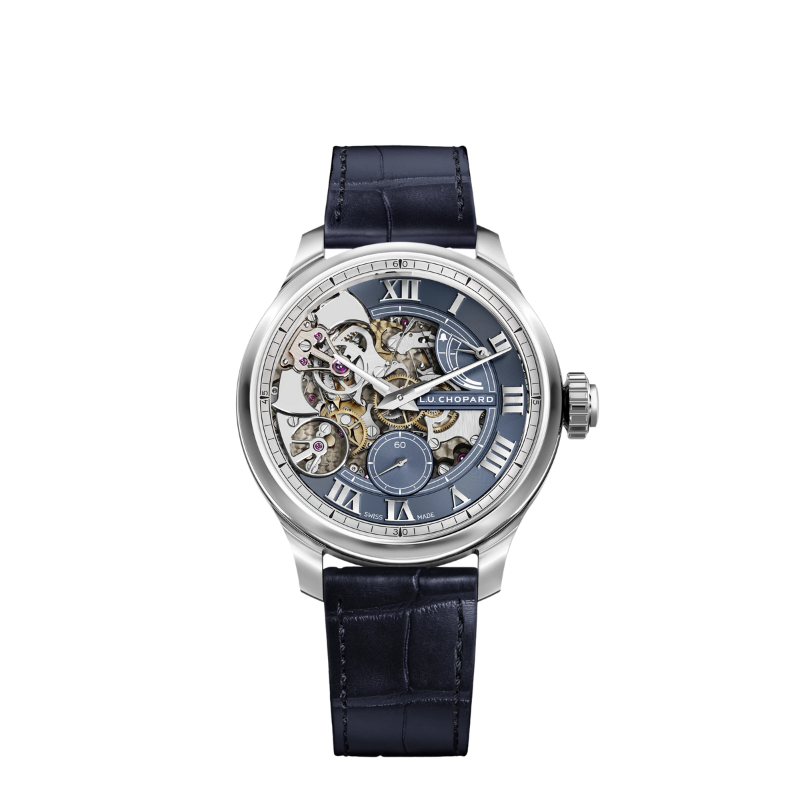 L.U.C TIME TRAVELER ONE 42 MM PLATINUM WITH BLUE SKELETON DIAL